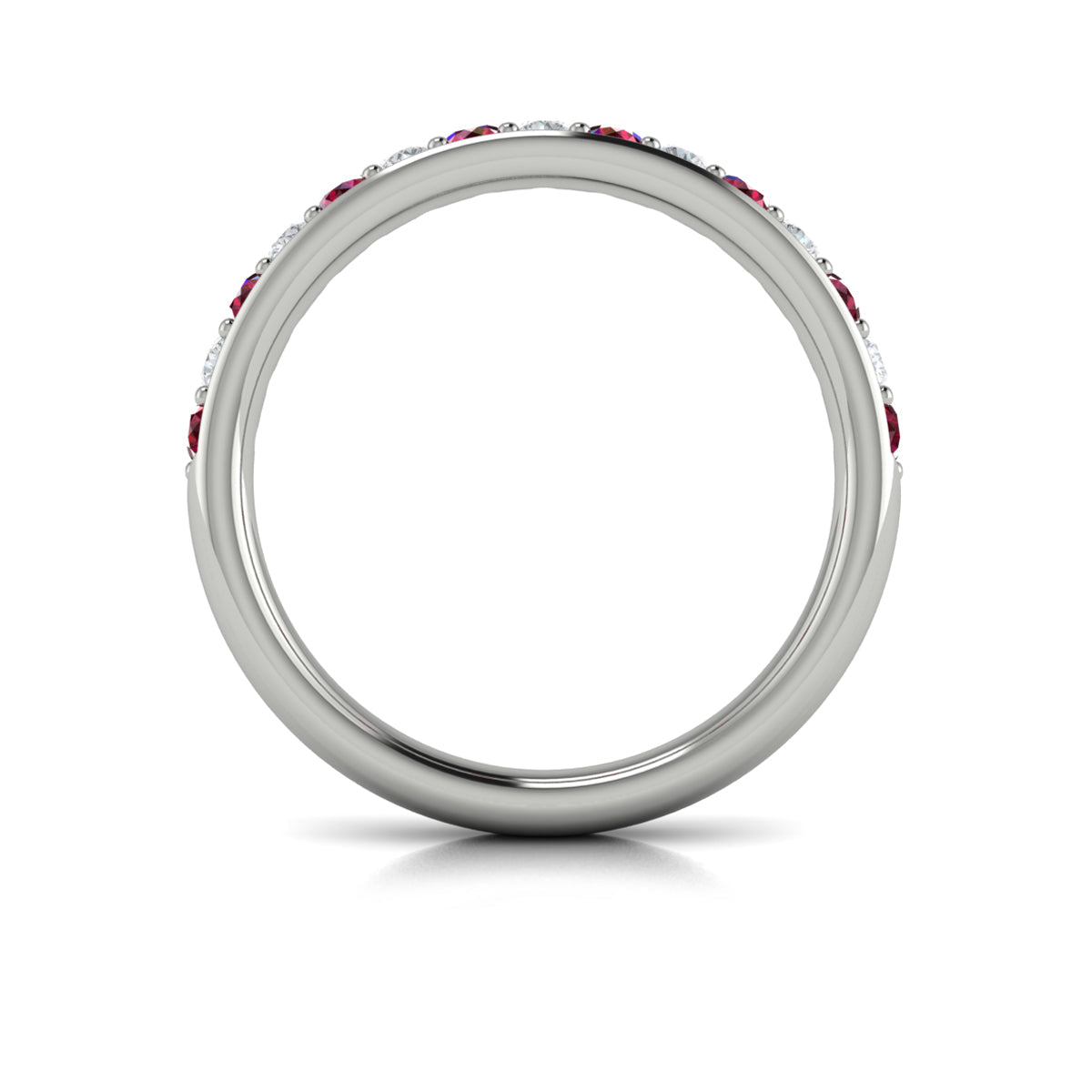 14K White Gold Ruby Diamond Womens Wedding Band
