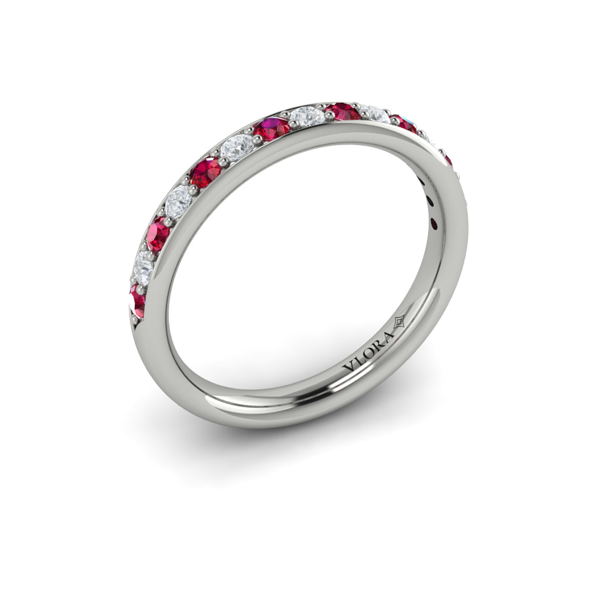 14K White Gold Ruby Diamond Womens Wedding Band