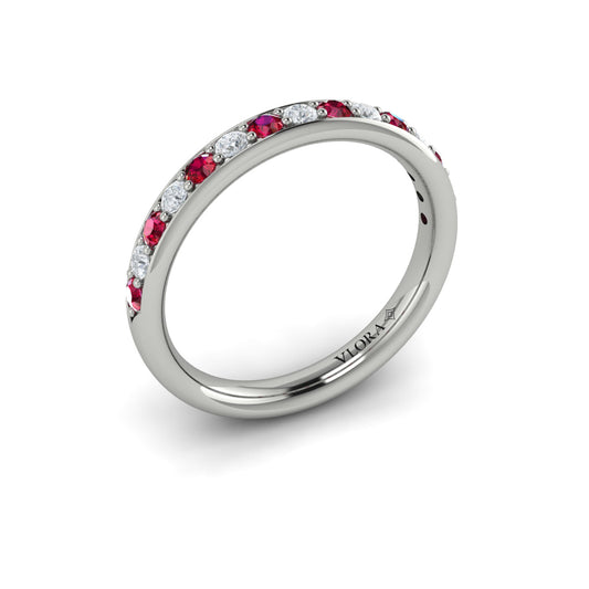 14K White Gold Ruby Diamond Womens Wedding Band