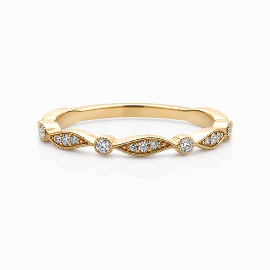Yellow Gold Diamond Wave Stackable Ring