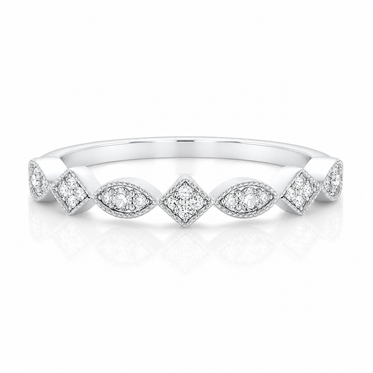 White Gold Diamond and Milgrain Stackable Ring
