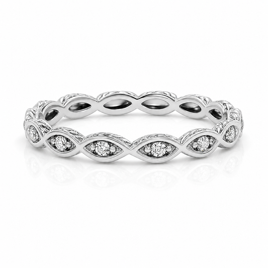 White Gold Scalloped Diamond Eternity Stackable Ring