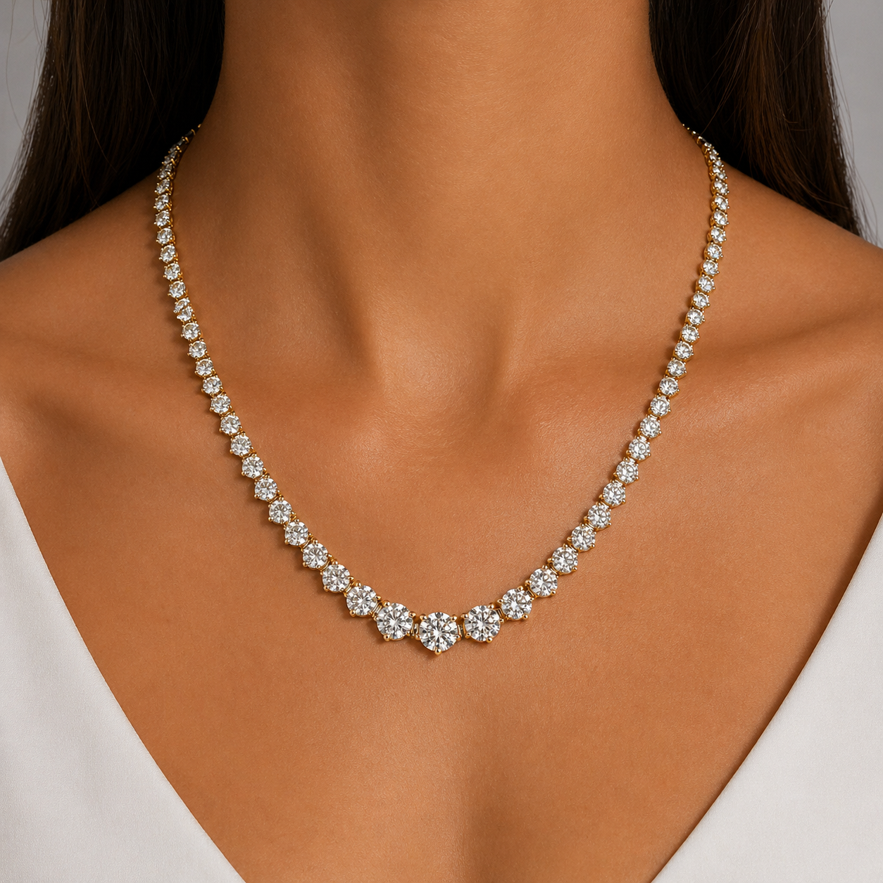 Yellow Gold 10ctw Graduating Diamond Riviera Necklace
