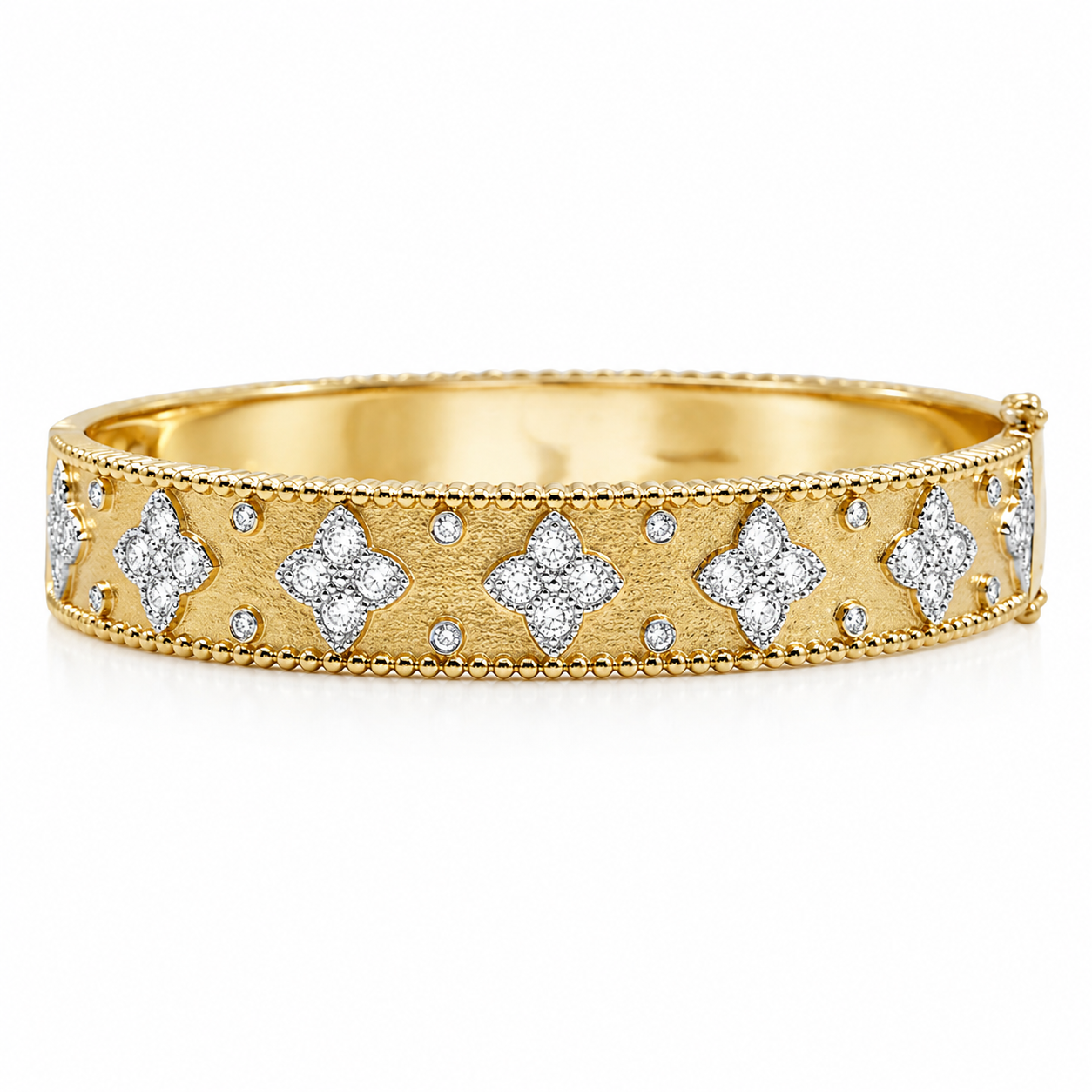 Yellow Gold Hand Textured Diamond Bangle